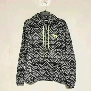 Victorias Secret PINK Anorak Jacket Aztec Hoodie Drawstring Dog Half Zip